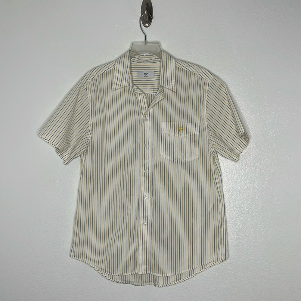 TNA Men's White Striped Short Sleeve 100% Cotton Shirt Size Medium